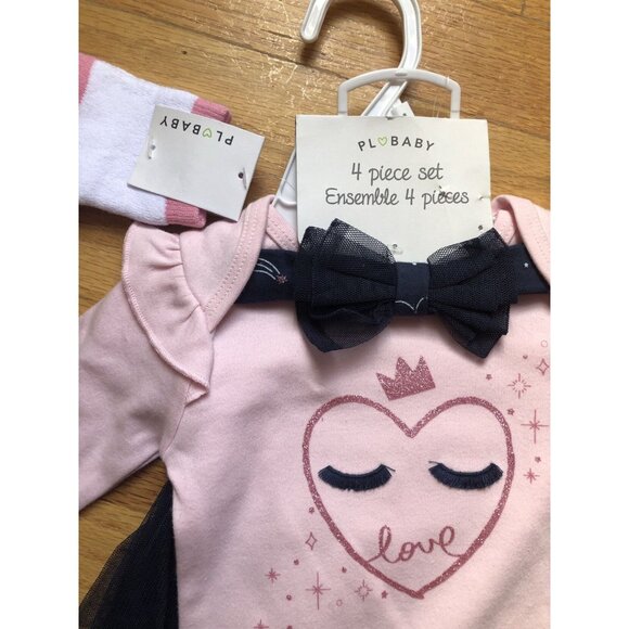 Petit lem Outfit Set Pink & Navy Blue Heart Tutu Leggings - Picture 2 of 5